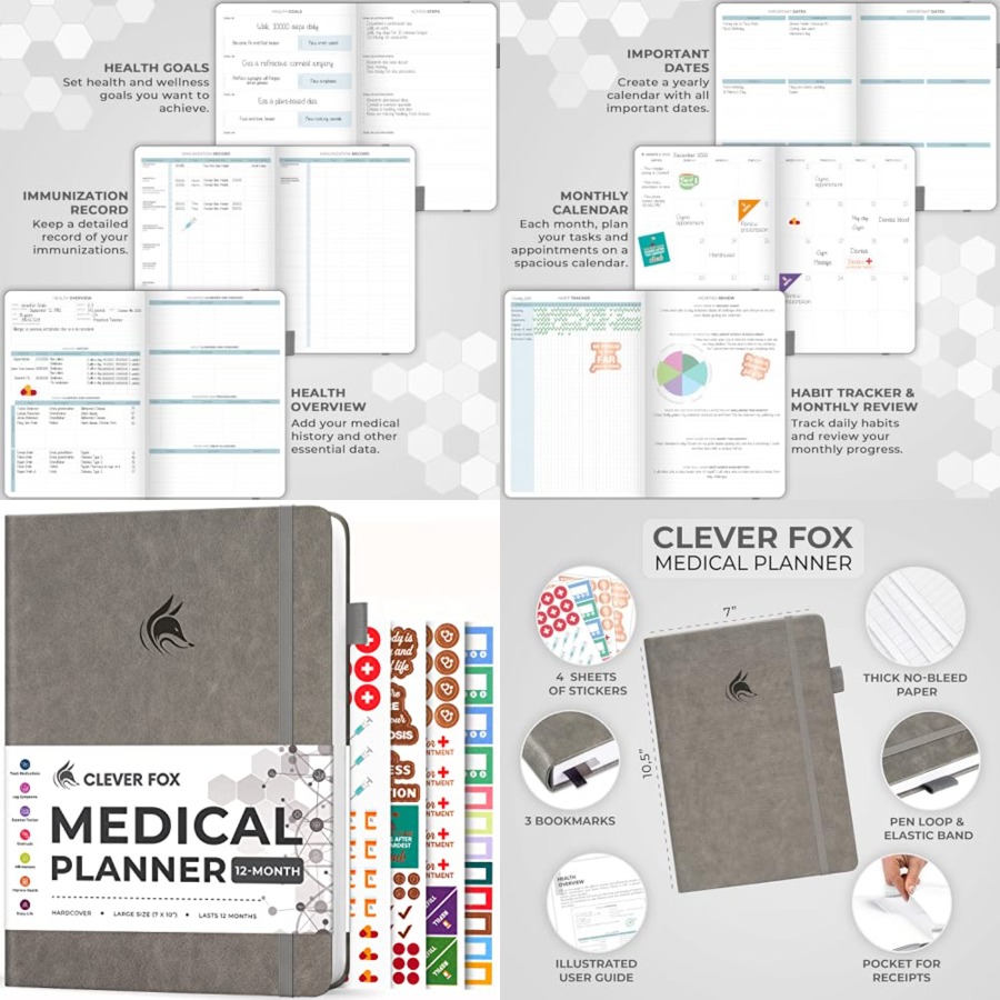 Health Wellness Planner - Large Medical Planner 12-Month Medical Notebook,