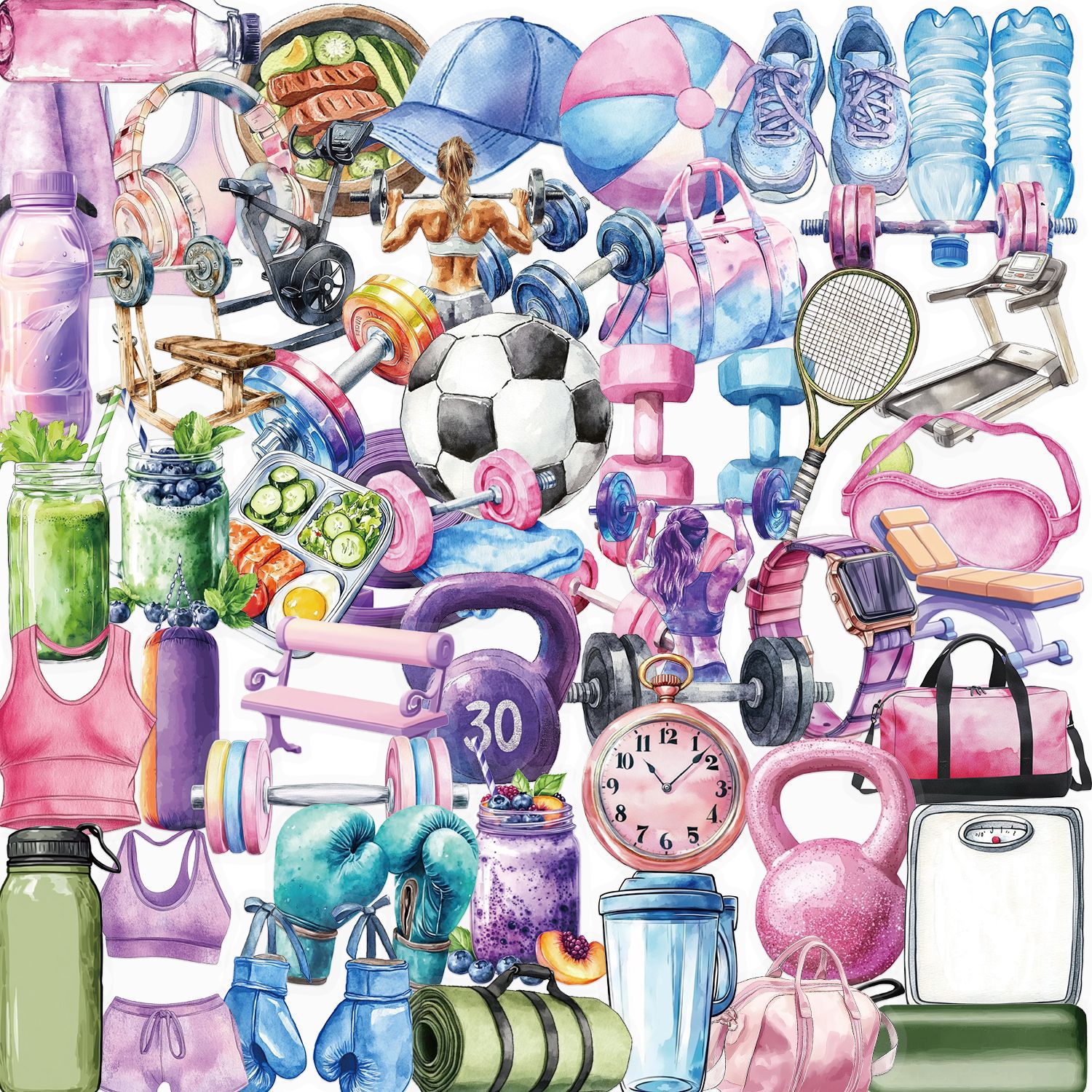 Fitness Journal Planner - 50/100PCS Fitness Sports Theme Stickers Graffiti