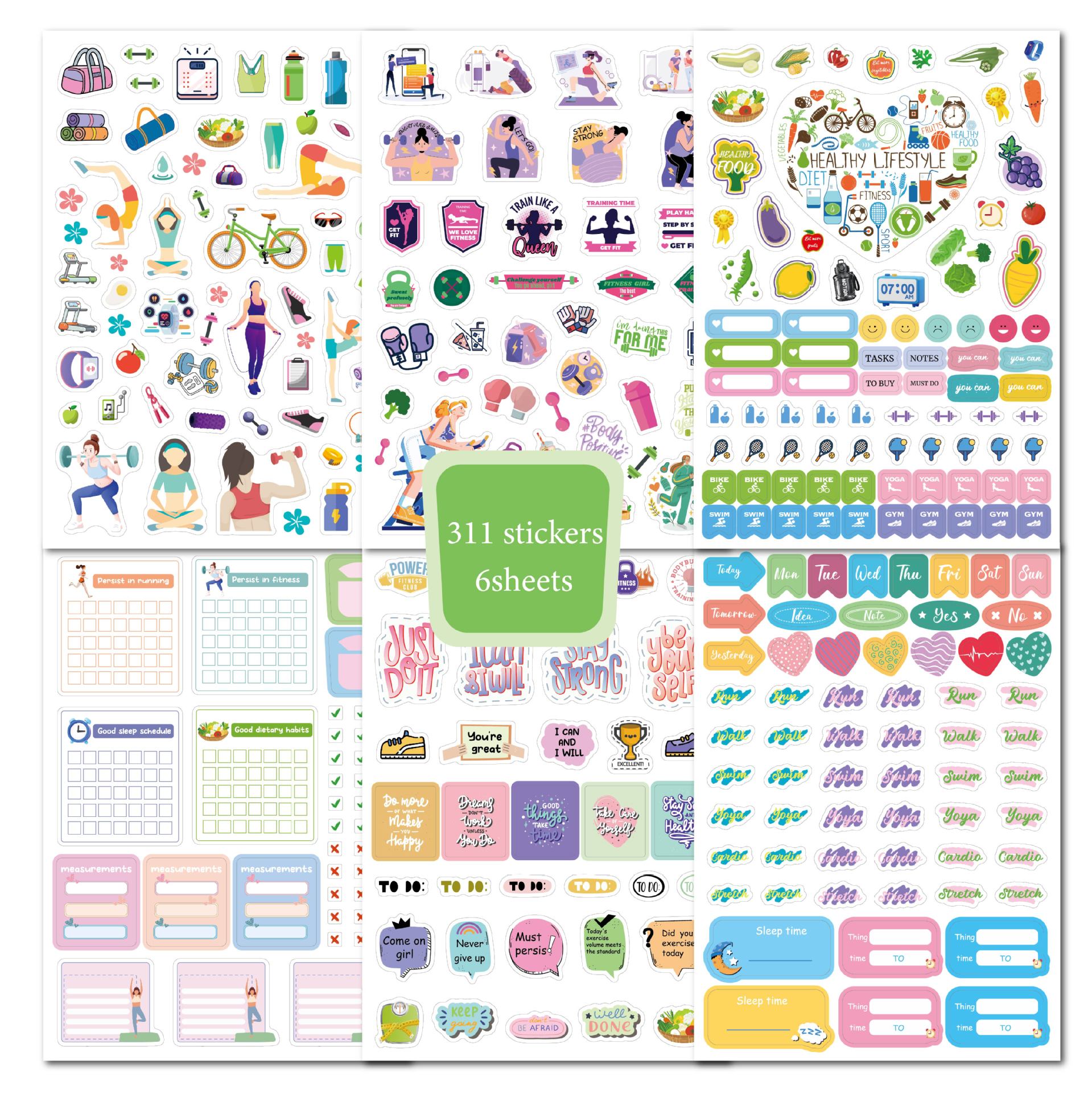 Fitness Journal Planner - 4 sheets/set Fitness Stickers - Mom,
