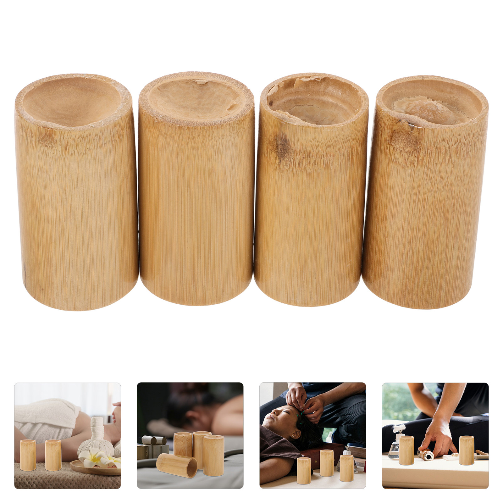 Cupping Therapy Set - 4Pcs Bamboo Cupping Cups Chinese Fire