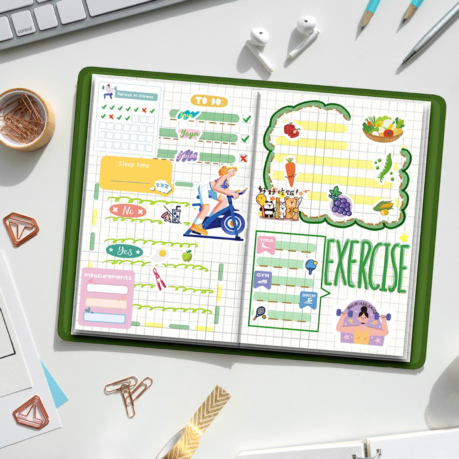 4 sheets/set Fitness Stickers  - огляд і ціна Fitness Journal Planner