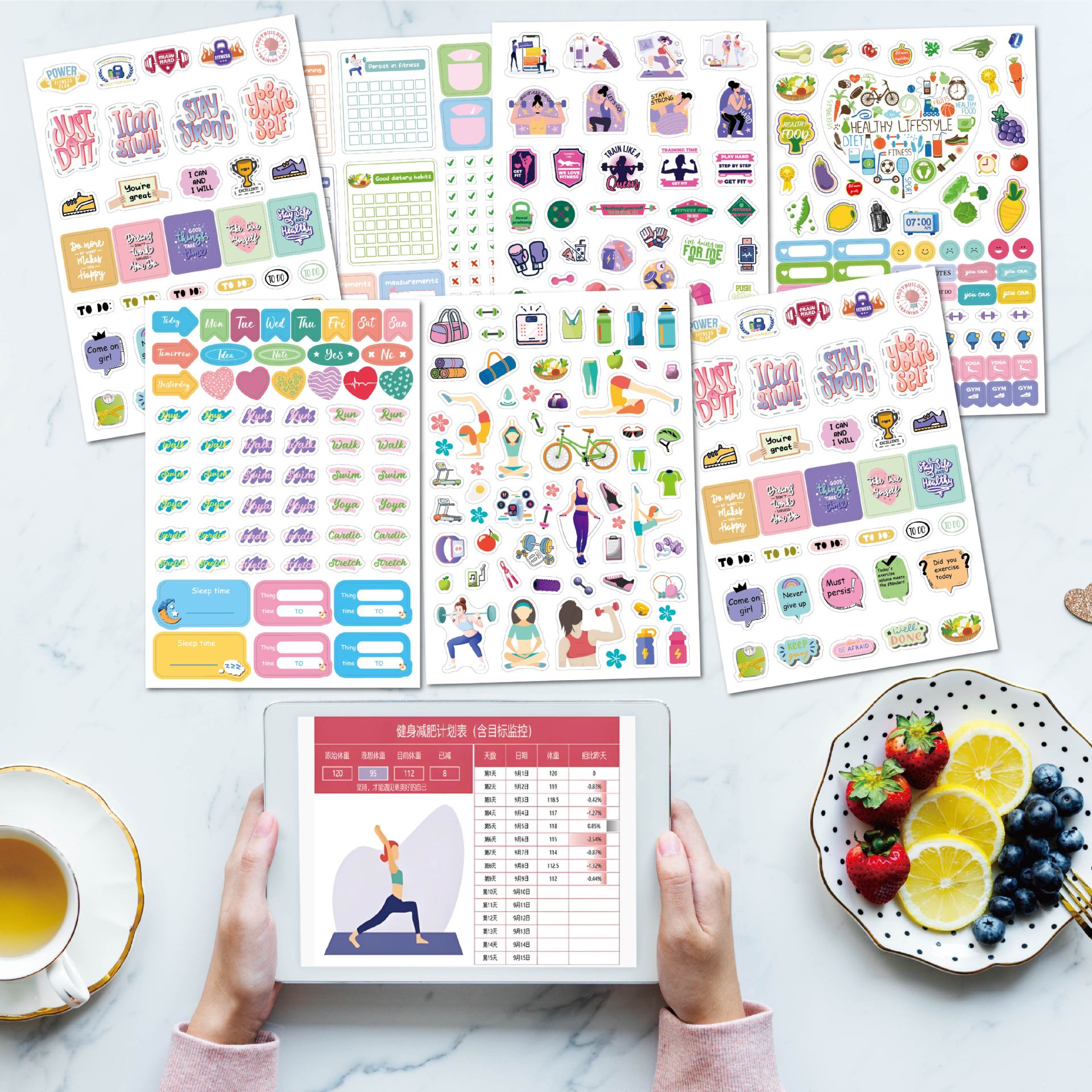 4 sheets/set Fitness Stickers  - огляд і ціна Fitness Journal Planner